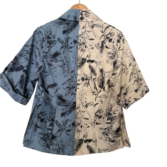 ROKH Paris Split Floral Print Button-Down Shirt Blue & Beige Size 38 (US 4-6) - Picture 6 of 14